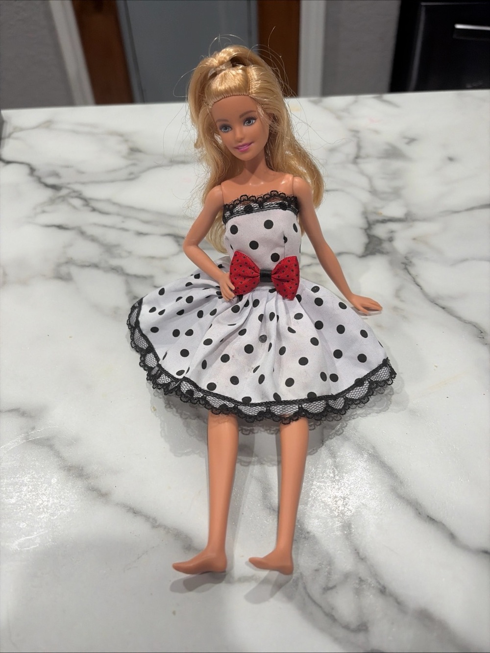 Polka Dot Tulle Skater Dress with Red Bow - Kids